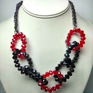👍 5 for $20 JS Marked Red & Black Beaded Linked Ovals  Necklace